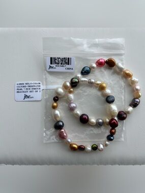 NWT MULTI-Color Cultured Freshwater Pearl Stretch stack Bracelet Set  | Set of 2